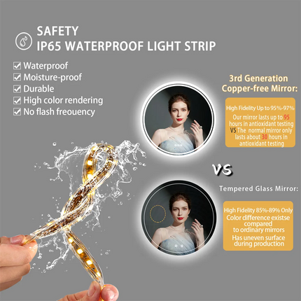 LUVODI Smart Illuminate Large Round Mirror for Bathroom Touch Screen Dimmable Anti-fog Bathroom LED Light Mirror