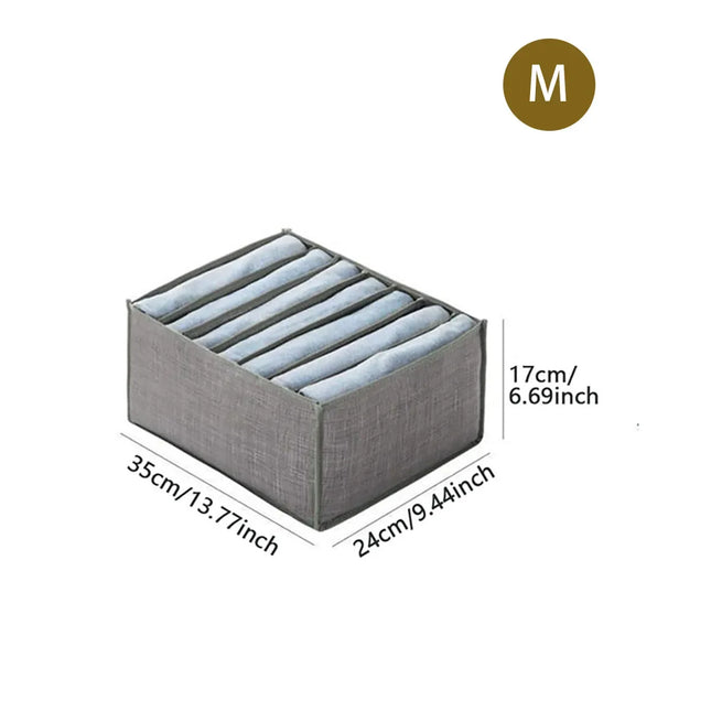 Grey 7/9 Grid Storage Box Non Woven Durable Washable Space Saving Layered Arrangement Pants Clothes Underwear Wardrobe Storage