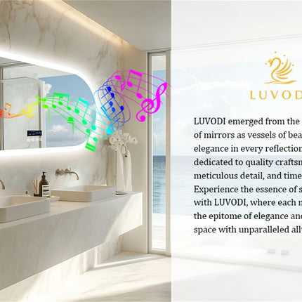 Large Bathroom Mirror Oval LED Vanity Mirror Wall Mounted w Bluetooth, Digital Display, Back Front Lit, Anti Fog for Hotel Hall