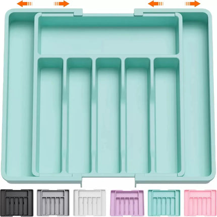 Adjustable Kitchen Storage Organizer Tray – Plastic Multifunctional Drawer Organizer for Kitchen Counter Utensils