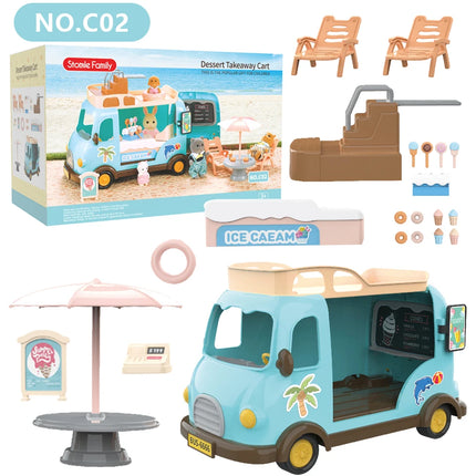 School Bus Book Shelf 1/12 Dollhouse Forest Family Ice Cream Sales Vehicle