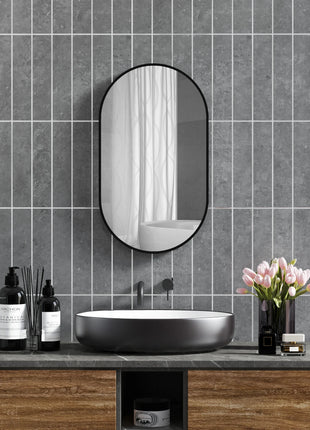 HOMCOM 40x70 cm oval bathroom mirror with black living room aluminum frame