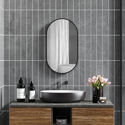 HOMCOM 40x70 cm oval bathroom mirror with black living room aluminum frame