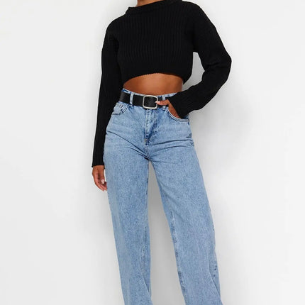 Trendyol TYZA Women's Jeans Casual Beltless Wide Leg Denim Plain Jeans Wide Leg Casual Pants Denim Pants