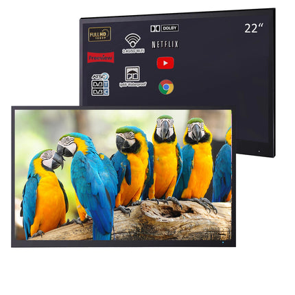 Souria 22 Inch Black Color Smart Bathroom TV IP66 Waterproof Android Display WiFi Bluetooth Television Hotel ATSC DVB Advertise