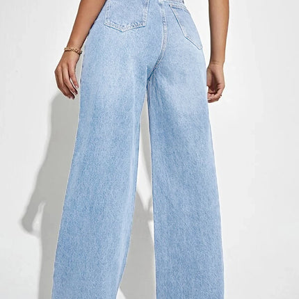 2024 new women's wear European and American loose Denim wide leg pants slimming high waist all-match jeans for women