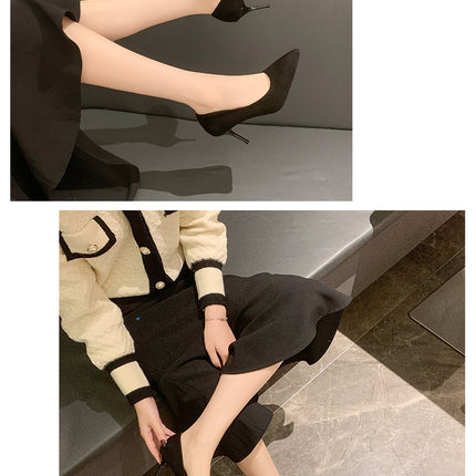 Women New Mid Heeled Sandals Black 6-8-10cm Pointed Thin Heeled Baotou Banquet High Heeled Shoes Womens Shoes Tacones Mujer