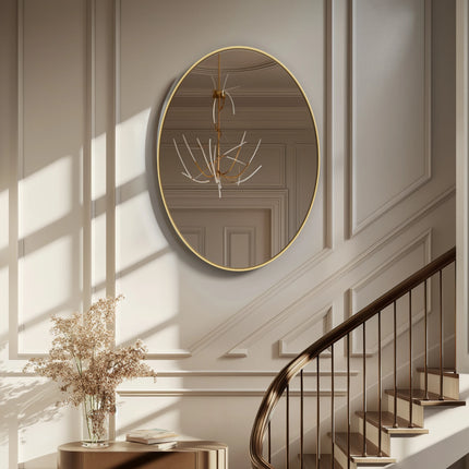 Oval Gold Bathroom Mirror, Gold Framed Mirror for Wall, Metal Frame Gold Circle Mirror Decorative