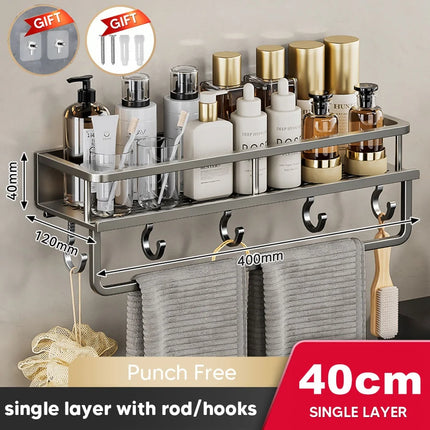 Aluminum Shower Organiser Bathroom Shelf Without Drilling Gray Wall Toilet Storage Shelf Shampoo