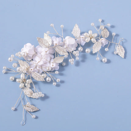 1Pc Flower Bride Wedding Hair Vine Pearl Bridal Hair Piece Leaf Hair Accessories Rhinestone Headband for Women and Girls