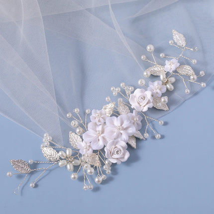 1Pc Flower Bride Wedding Hair Vine Pearl Bridal Hair Piece Leaf Hair Accessories Rhinestone Headband for Women and Girls