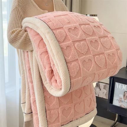 Warm Winter Blanket A Grade Heart Plush Taffeta Fleece Soft Thick Bed Blankets For