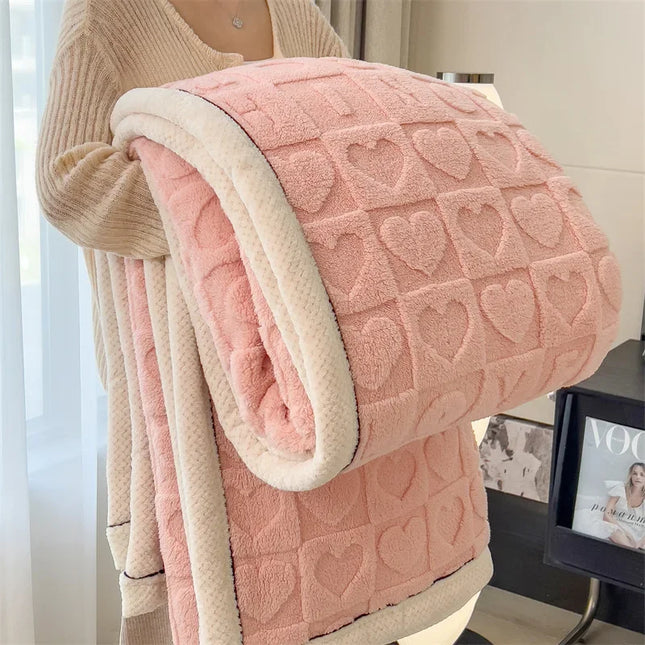 Warm Winter Blanket A Grade Heart Plush Taffeta Fleece Soft Thick Bed Blankets For