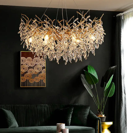 Nordic Luxury Living Room Branch Led Pendant Lights Lustre Crystal Art Hanging Lamp Modern Suspend Lamp Gold Chandelier Fixtures