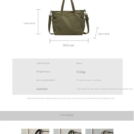 Fashion Versatile Shoulder Bag College Wind Commuting Corduroy Square BagUnisex Large Capacity Leisure Portable Crossbody Bag