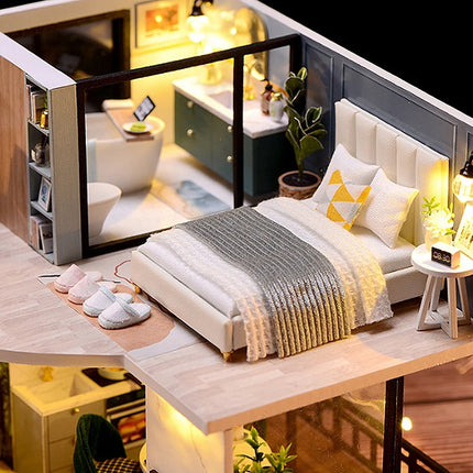 Doll House Kit 3D Wooden Mini DollHouse Assembly Building with Furniture Kit Toys Children's