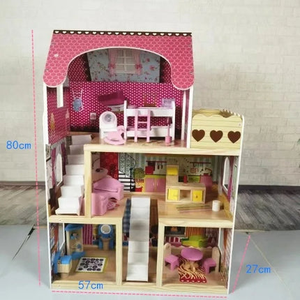 Wooden Three-story Villa Doll House Ins Nordic Simulation Big House Boys and Girls Birthday Gift