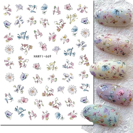 3d Nail Art Decals Elegant White RoyalBlue Roses Flowers