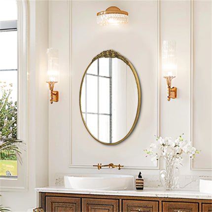 Large Wall Mirror Baroque Mirror Bathroom Decor Round/ Oval Vanity Mirror w Antique Brass Edge for Entryway, Hallway Living Room