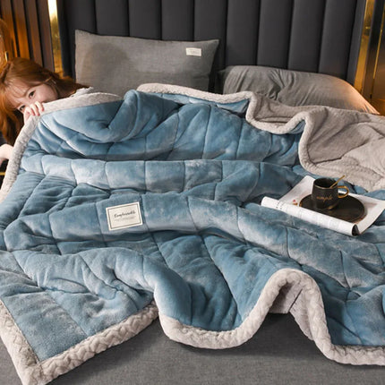 Autumn and Winter Coral Velvet Quilted Blanket