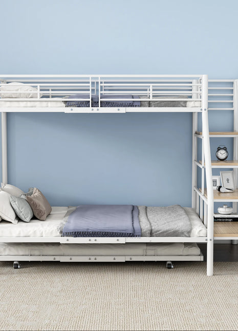 Floor bed 90*200 cm metal bed rack iron bed bunk bed with pull-out bed storage ladder for children teenagers