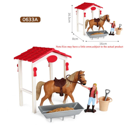 Farm Stable House Horseman Farmer Poultry Horse Animals Figurine Cute Kids Toy Gift