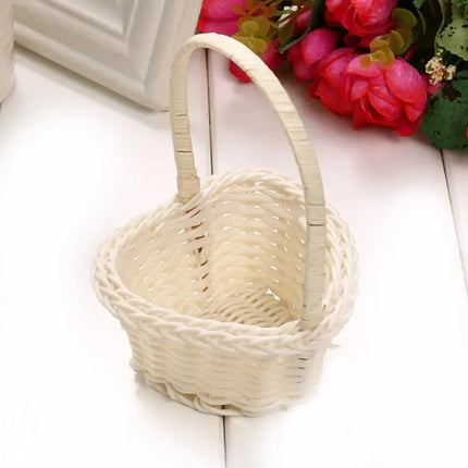 Rattan Basket With Handle Handheld Woven Basket Woven Mini Hand-Carried Basket Rattan Woven Small Flower Basket For Wedding