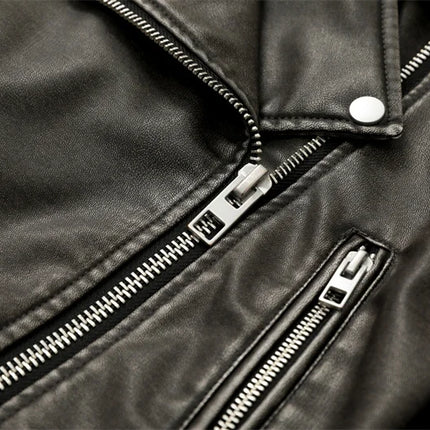 2024New Coal graysty le Women's washed leather jacket with belt, short coat with downgraded zipper and vintage lapel jacket