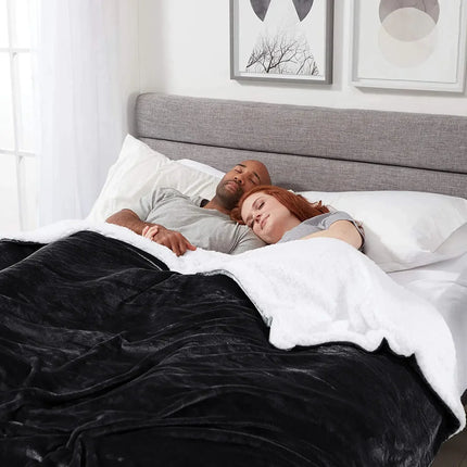 Sherpa Fleece Blanket Throw Black Soft Reversible Thick Plush Blankets Microfiber