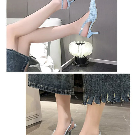 Sea Salt Blue Pointed High Heel Sandals for Women Back Hollow Half Headed Single Shoes Fashion Versatile Casual Shoes