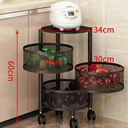 Household Floor Standing MultiLayer Storage Rack Removable Rotating Storage Cabinet Kitchen Vegetable Fruit Basket with Wheel