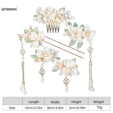 Chinese Hanfu Hair Accessories Set Long Tassel Vintage Hairpins Flower Handmade Hair Sticks For Women Traditional Retro Jewelry