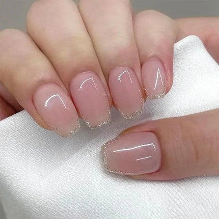 24pcs Short Square Press on Nails Jade Flower Sparkling