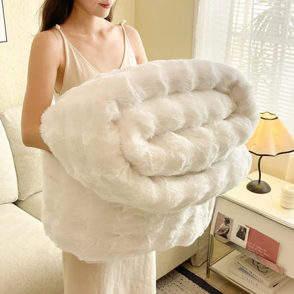 Luxury Premium Imitating Rabbit Fur Blanket Double-sided Plush Thickened