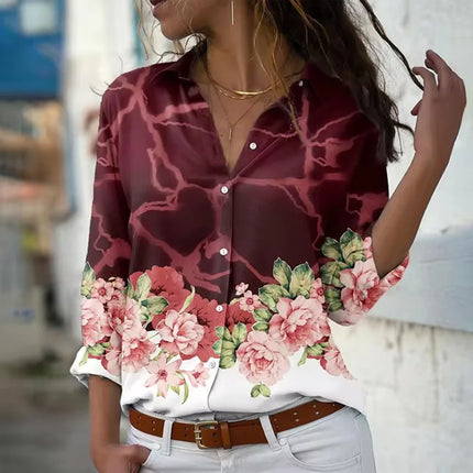 Fashion Long Sleeve Shirt Summer Breathable Single-Breasted Lapel Top 3d Floral Printed Button Shirts Women's Clothing Autumn