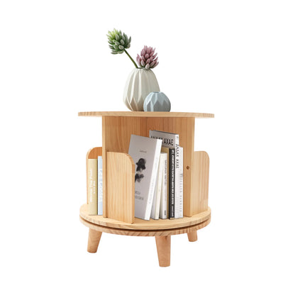 360 Rotating Wooden Bookshelf Livingroom Storage Rack Floor Standing Bookcase for Kids&Adults