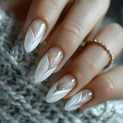 24Pcs Autumn Winter Matte Almond False Nails with Glue Rose