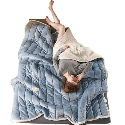 Lamb Wool Blanket Winter Double-sided Three-layer Quilted Blanket Skin-friendly Cozy Warm Bed Cover Blanket