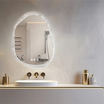 LED Bathroom Mirror Irregular Vanity Mirror With Backlit  Clear-crystal Glass Frame Wall Mounted Mirror 3 Colors Setting Anti-fo