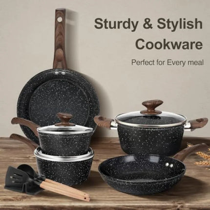 Pots and Pans t Non Stick 12pcs lack Ceramic Cookware