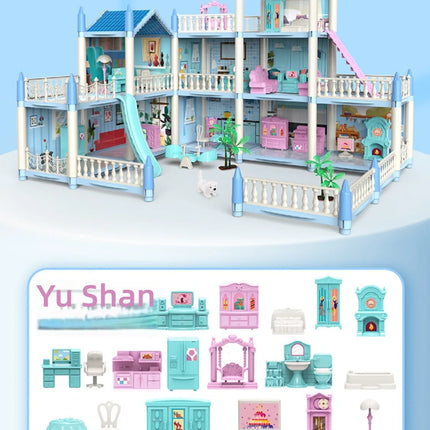 Princess Castle Doll House Kit with LED Lights | Miniature Villa Model  | Creative Birthday Gift Toy