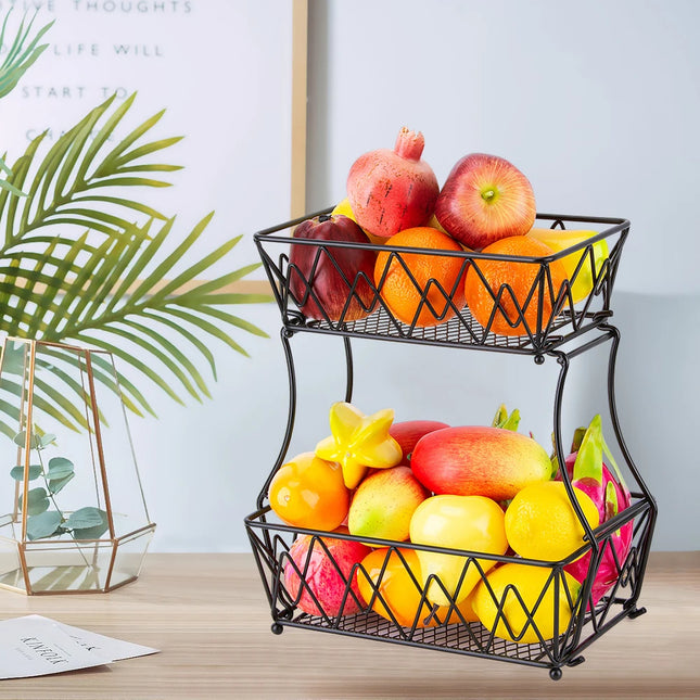 Fruit Bowl Metal For Kitchen Storage, 2 Tier Decorative Fruit Basket, Can Be Used As a Banana Holder, Vegetable Basket
