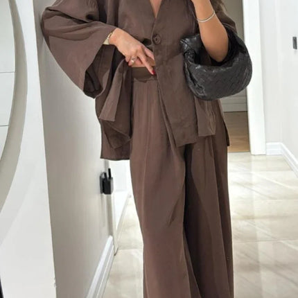 Casual Cotton Linen Loose Long Pants Suits Fashion Half Bubble Sleeve V-neck One Button Shirt Sets