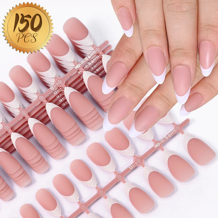 150Pcs Pre-made French False Nails Scarless Coffin Almond Fake Nail