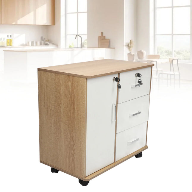 Bedroom Storage Cabinet Bedside Storage Cabinet with Lock Removable Wheels Anti Theft Wood Bedroom End Table for File Document