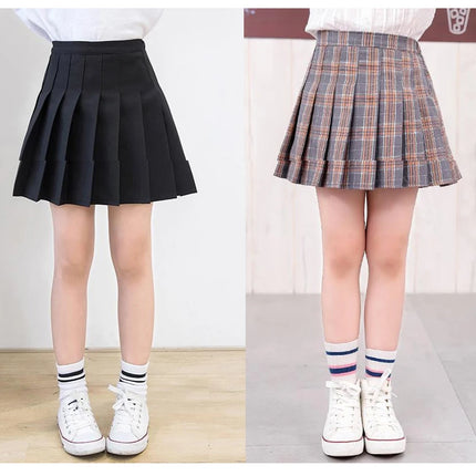 Girls High Waist Solid Pleated Mini Skirt for 4-12Y Girl Summer Korean Preppy Style Fashion Dance Skirts Student A-line Skirts