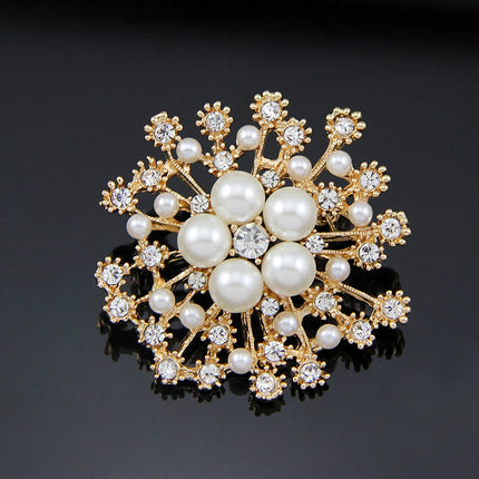 New Shiny Sun flower Brooches For Women Luxury Big Pearl Rhinestone Brooch Pins Jewelry Dress Suit Accessories Wedding Gifts