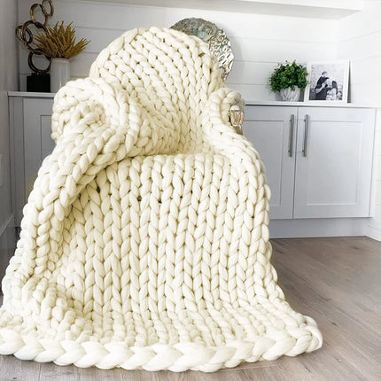 Hand Chunky Knitted Blanket Thick Yarn Merino Wool Bulky Knitting Throw Blankets