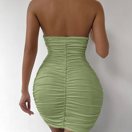 Sexy Deep V Evening Party Sleeveless Backlss Dress 2024 Summer Short White Halter  Dresses Women Tight Club Mini Dress Clubwear