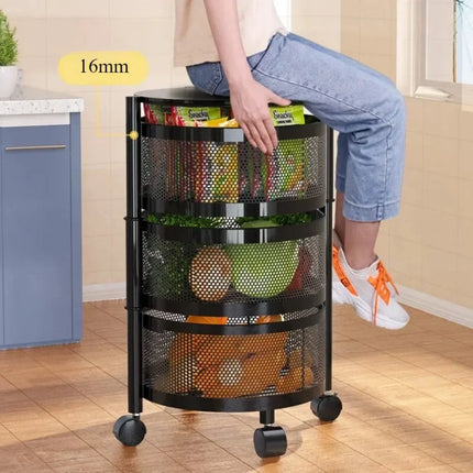 Rotating Vegetable Baskets Multi-Layer Kitchen Trolley Round Fruits Shelf Snacks Storage Rack Movable Bathroom Organizer Cart